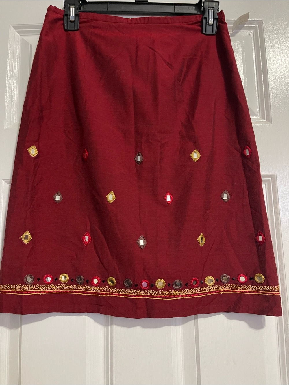 Blue Asphalt Maroon A-Line Skirt with Jewel Accents